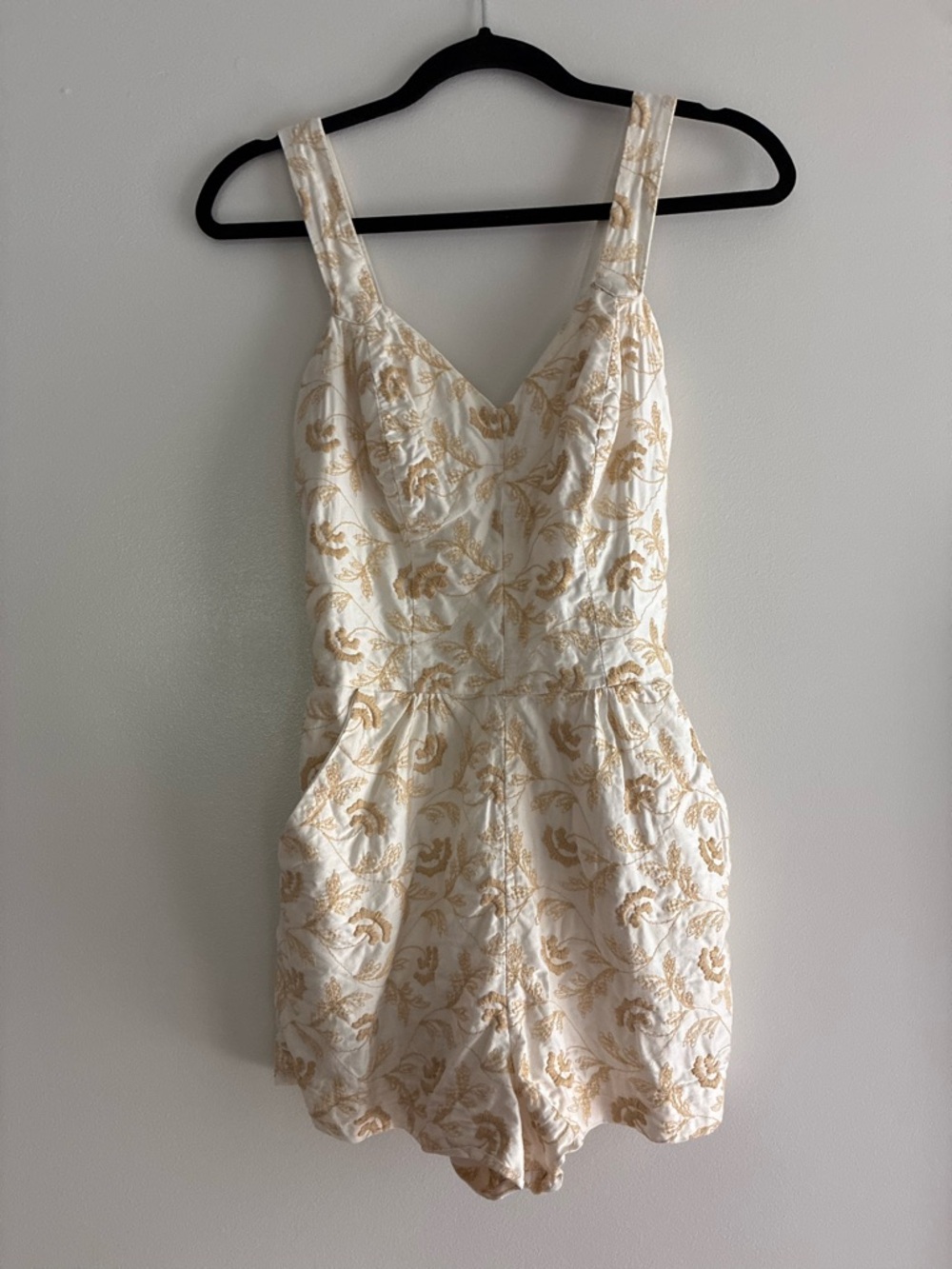 Rare Vintage Jantzen Romper with Gold Floral Embroidery women’s Sz XS